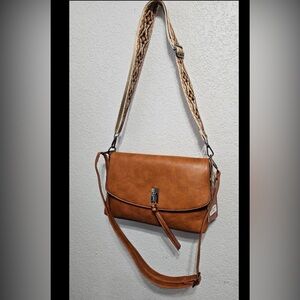 Sam & Hadley Studded faux vegan leather Crossbody bag cognac New